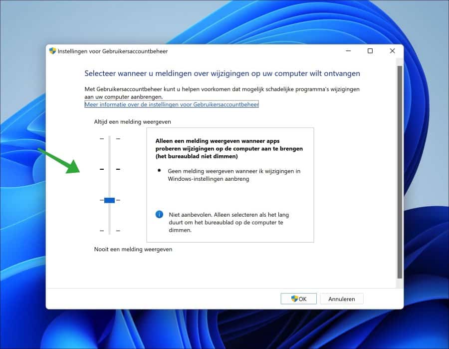 Change user account control level