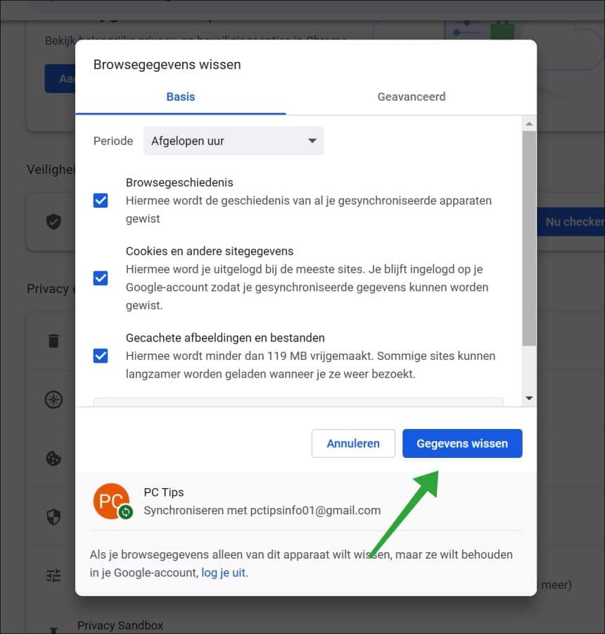 Gegevens wissen in Google Chrome