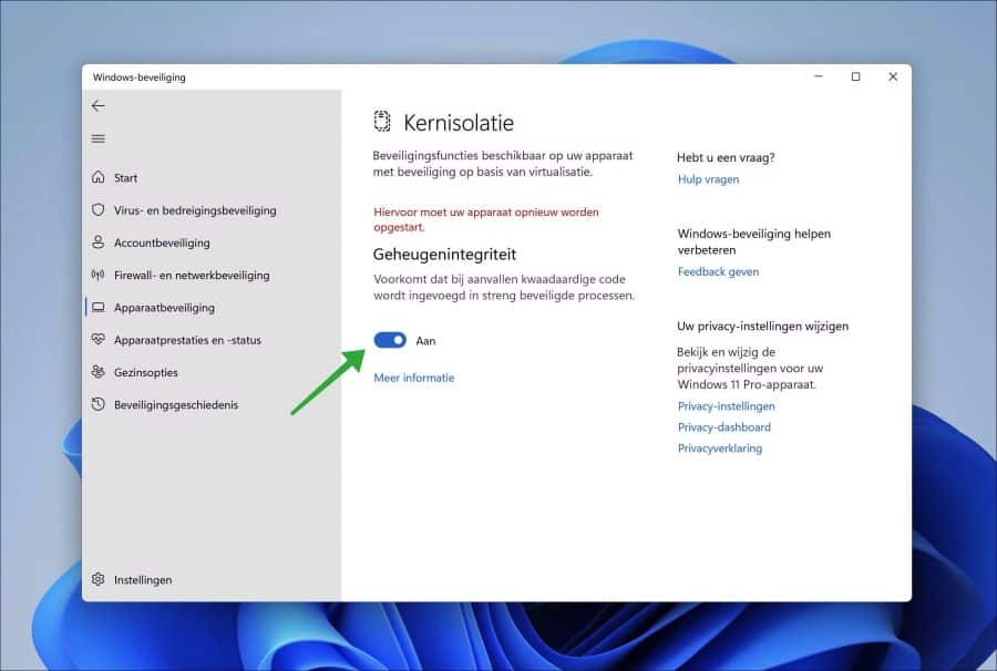 Geheugenintegriteit inschakelen in Windows 11