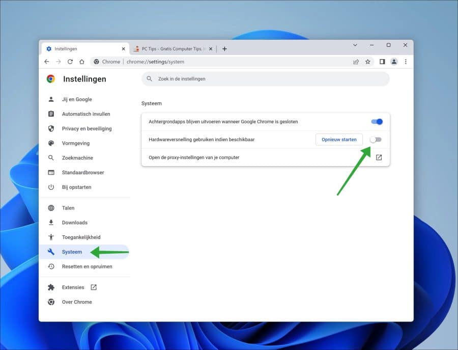 Hardware versnelling uitschakelen in Google Chrome