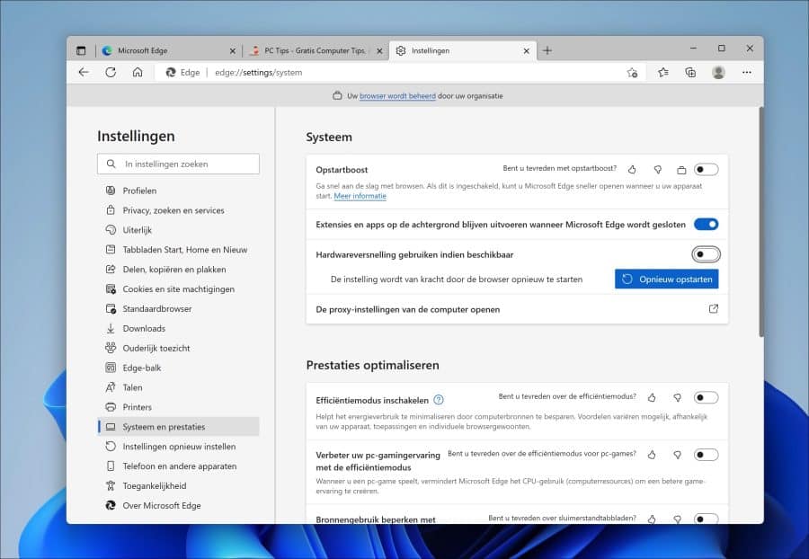 Hardwareversnelling uitschakelen in de Microsoft Edge browser