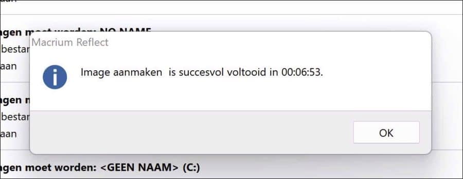 Image aanmaken succesvol voltooid