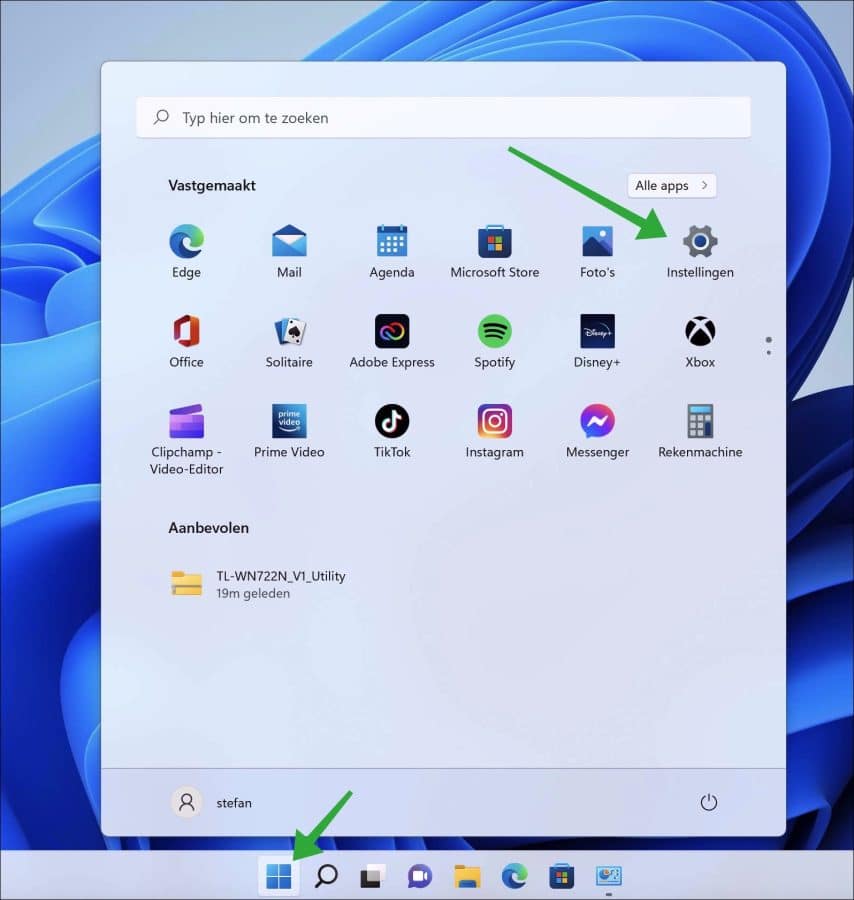 Instellingen openen in windows 11