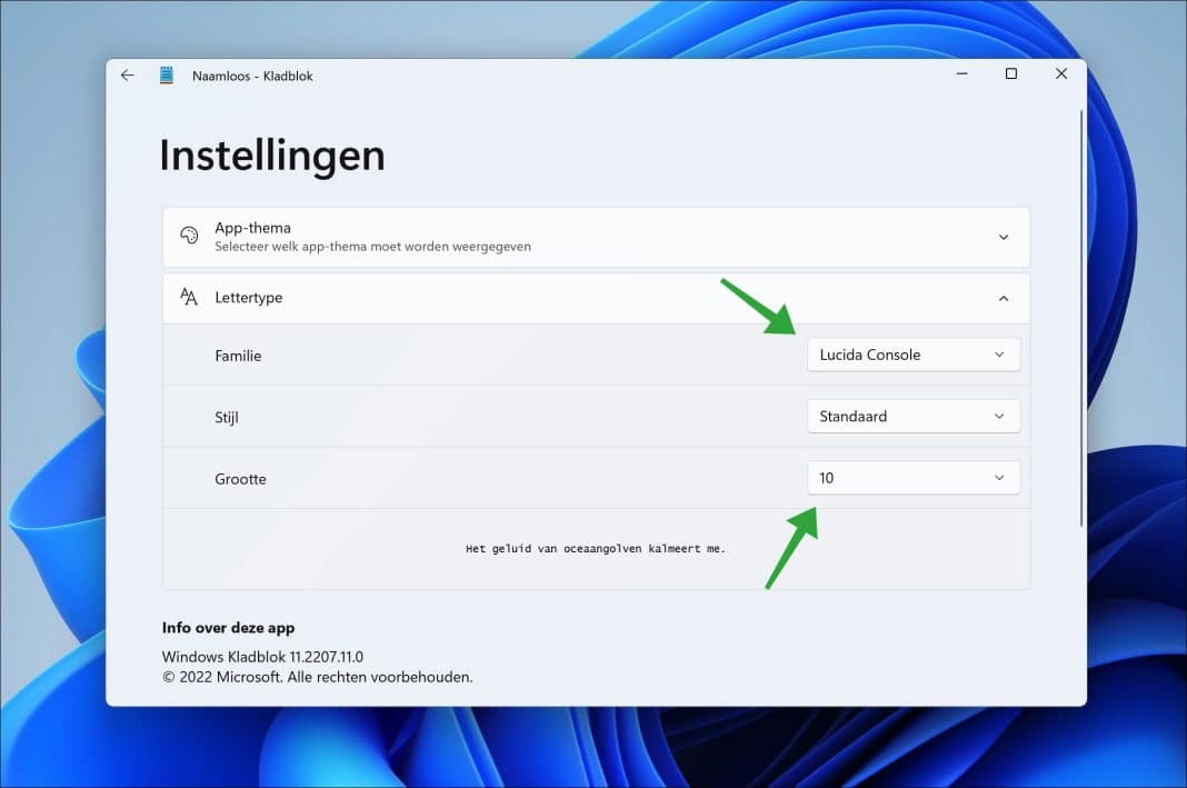 Kladblok lettertype en tekst grootte wijzigen in Windows 11