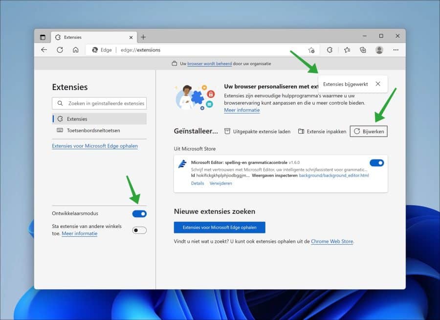 Mettre à jour les extensions Microsoft Edge