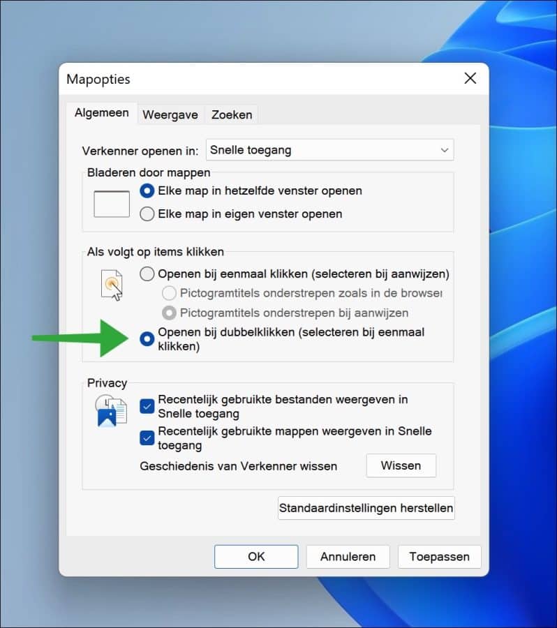 Openen bij dubbelklikken inschakelen