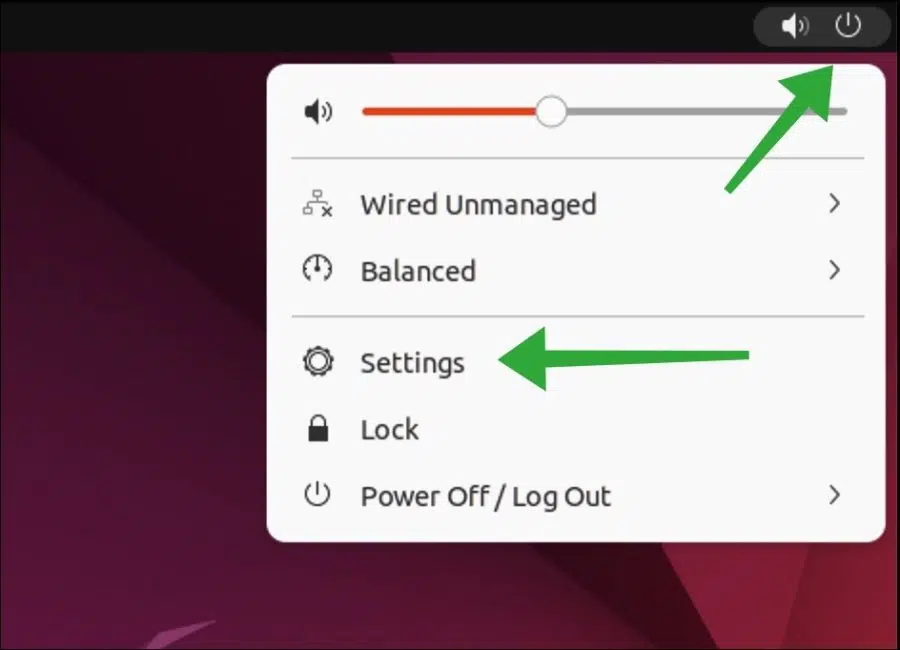 Ubuntu instellingen openen