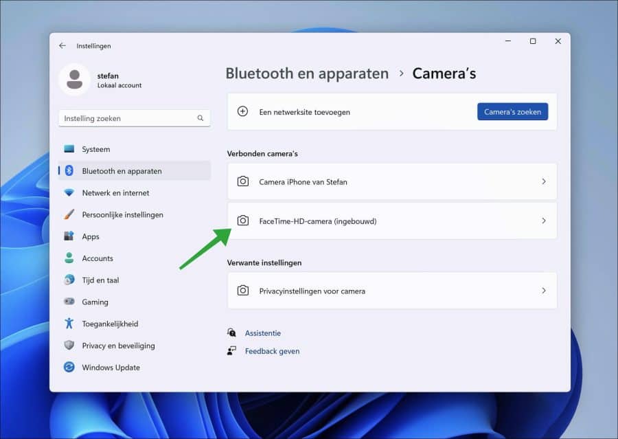 Verbonden cameras in Windows 11