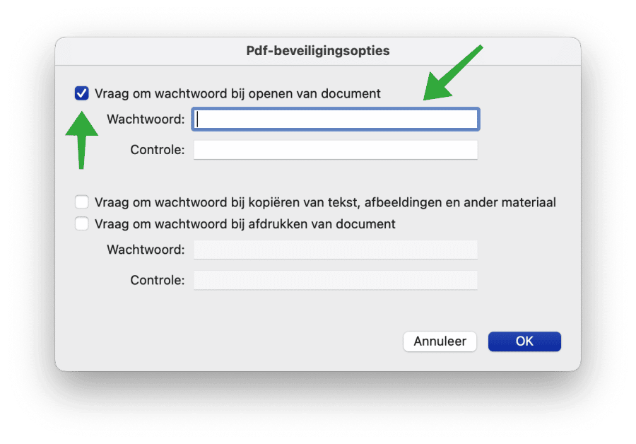 Set password on PDF document in Word for Mac