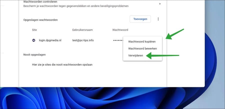 Wachtwoord verwijderen uit de Google Chrome wachtwoordmanager