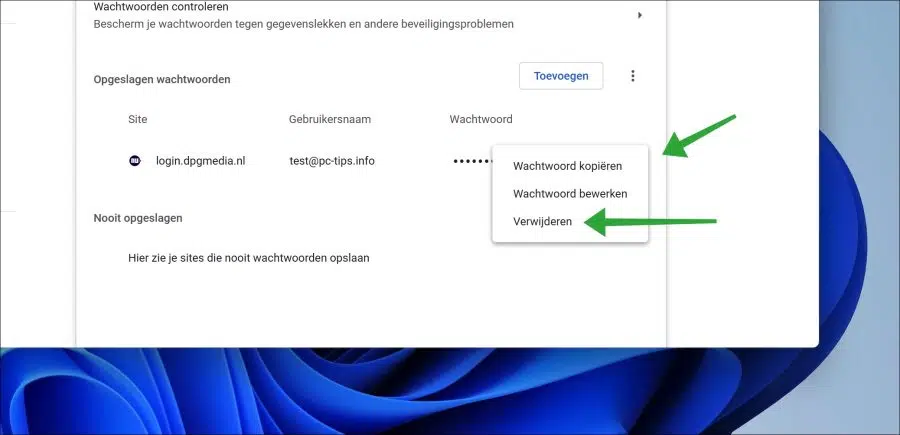 Wachtwoord verwijderen uit de Google Chrome wachtwoordmanager