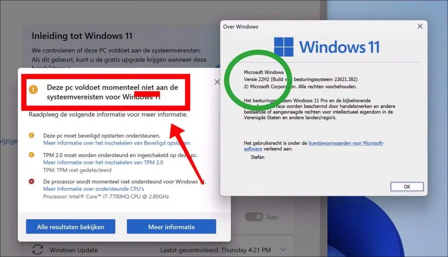 Windows 11 22H2 op niet geschikte computer installeren