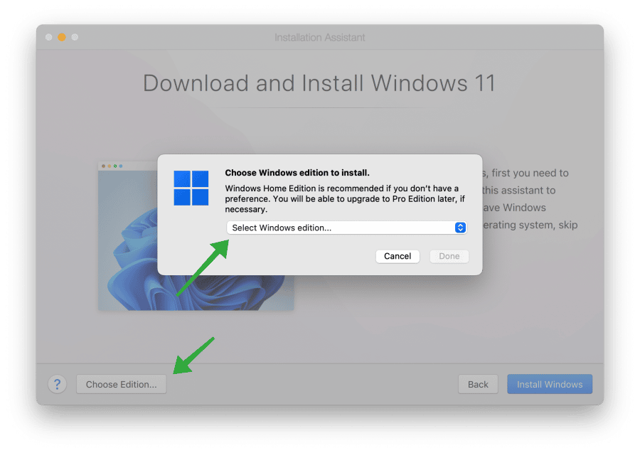 Select Windows 11 ARM edition for installation on M1 Mac