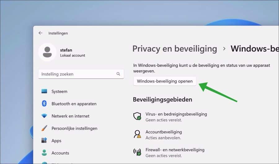 Windows beveiliging openen