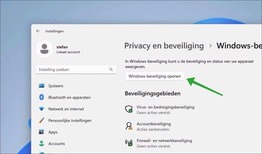 Windows beveiliging openen