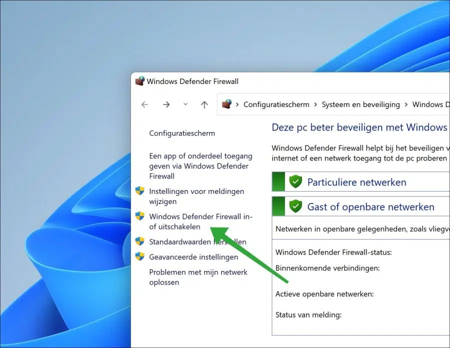 Windows defender firewall in- of uitschakelen