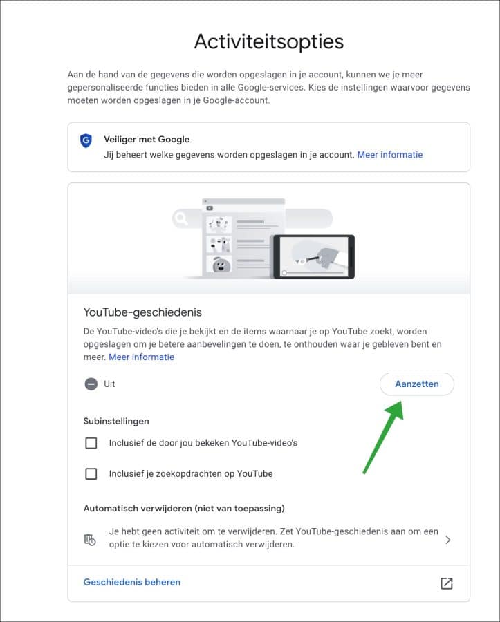 YouTube zoekgeschiedenis inschakelen
