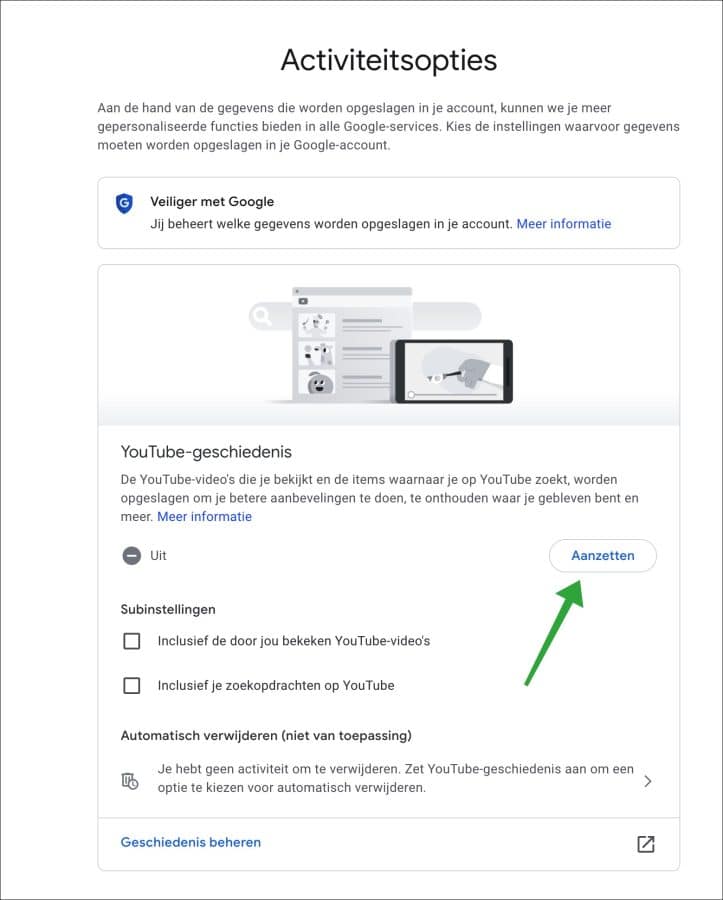 YouTube zoekgeschiedenis inschakelen
