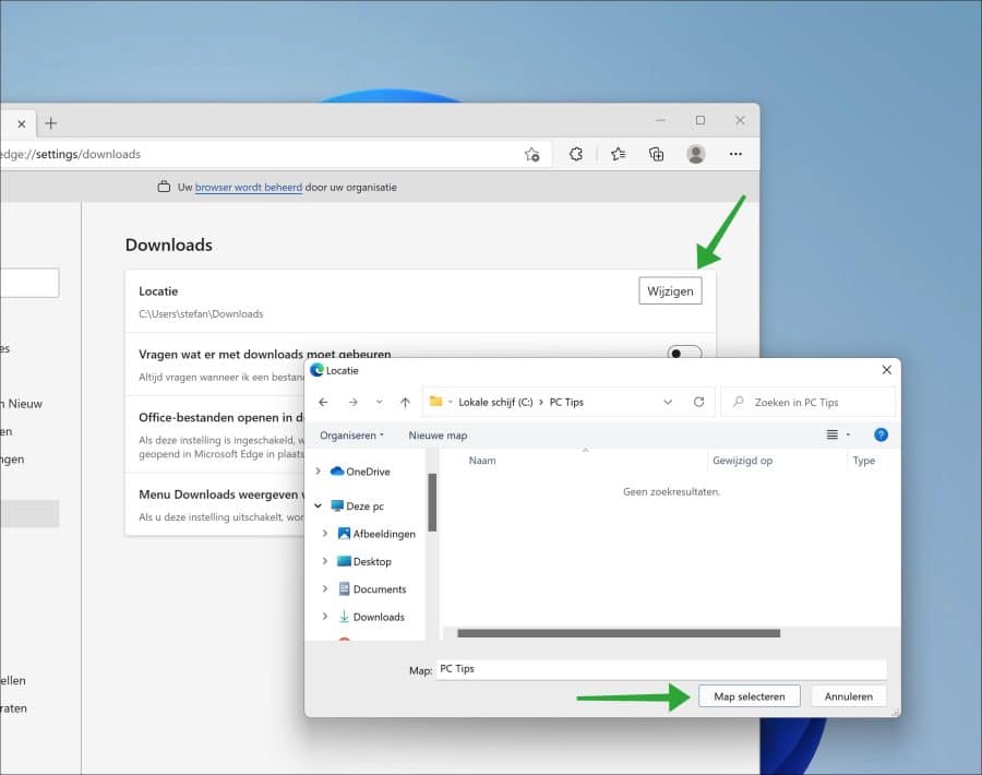 downloads locatie in microsoft edge wijzigen