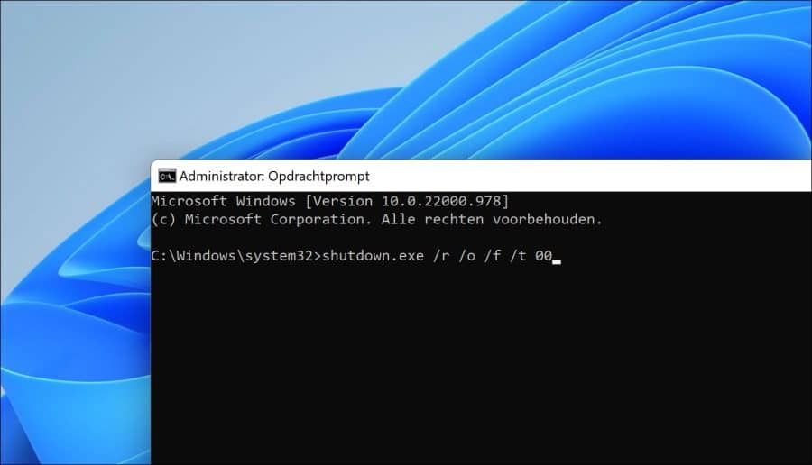 shutdown om op te starten naar de bios