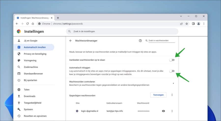 wachtwoordmanager in Chrome uitschakelen