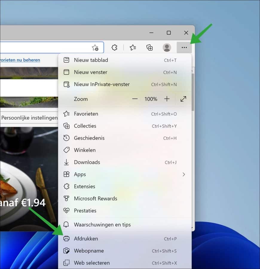 Afdrukken naar PDF via de Microsoft Edge browser