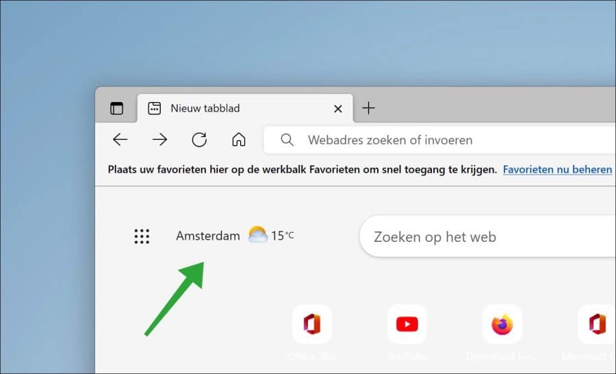 Begroeting weergeven in microsoft edge