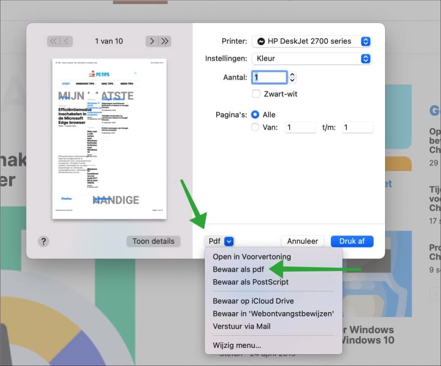 Bewaar website als PDF via Safari Mac