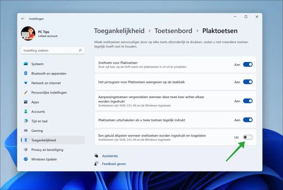 Een geluid afspelen wanneer sneltoetsen worden ingedrukt en losgelaten