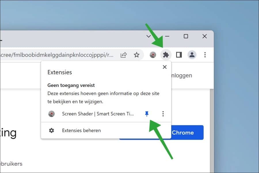 Extensie vastmaken in Google Chrome