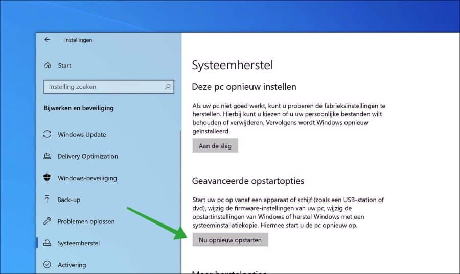 Options de démarrage avancées dans Windows 10