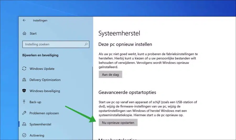 Geavanceerde opstartopties in Windows 10