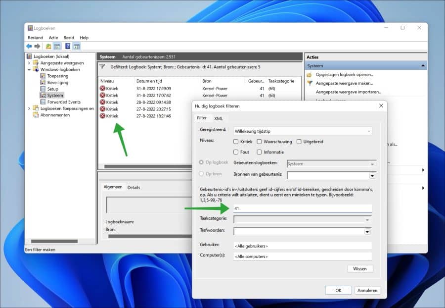 Gebeurtenis ID 41 in logboek