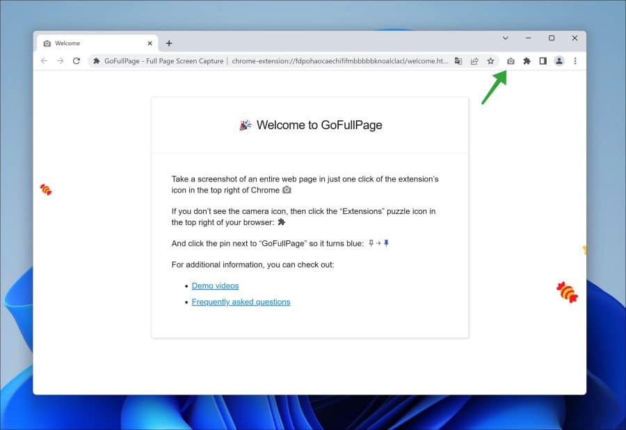 GoFullPage browser extensie voor Google Chrome