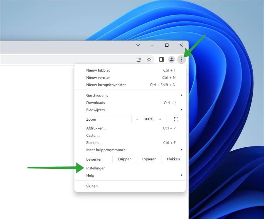 Google Chrome instellingen openen