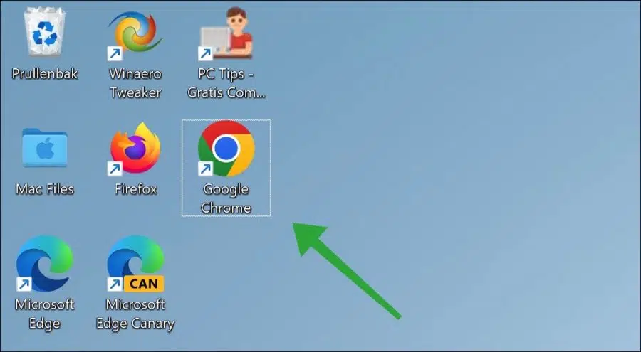 Google Chrome snelkoppeling op het bureaublad