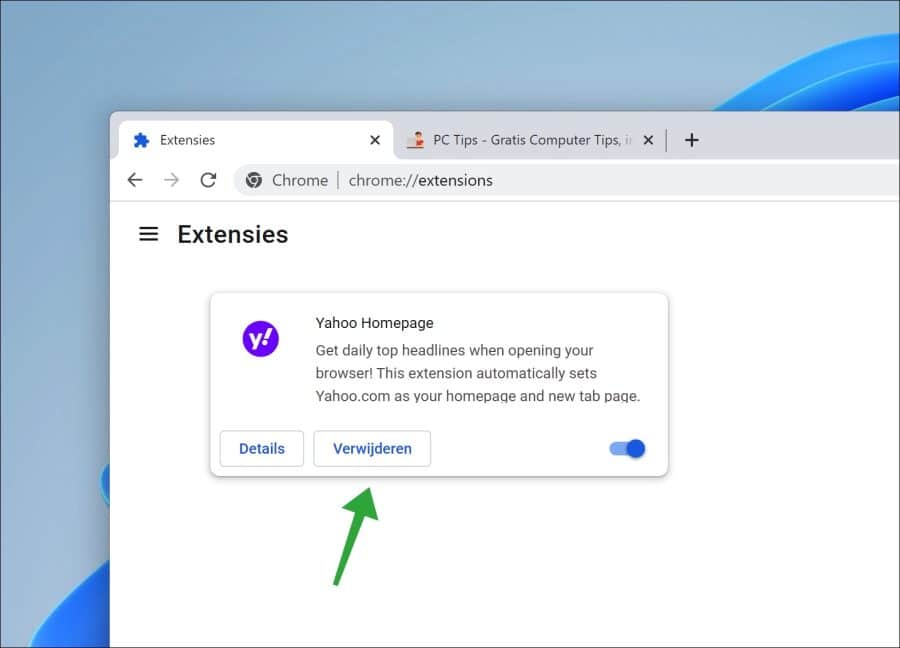 Google chrome zoekmachine extensie verwijderen