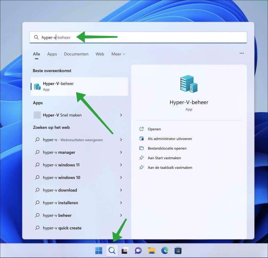 Hyper-V beheer openen in Windows 11