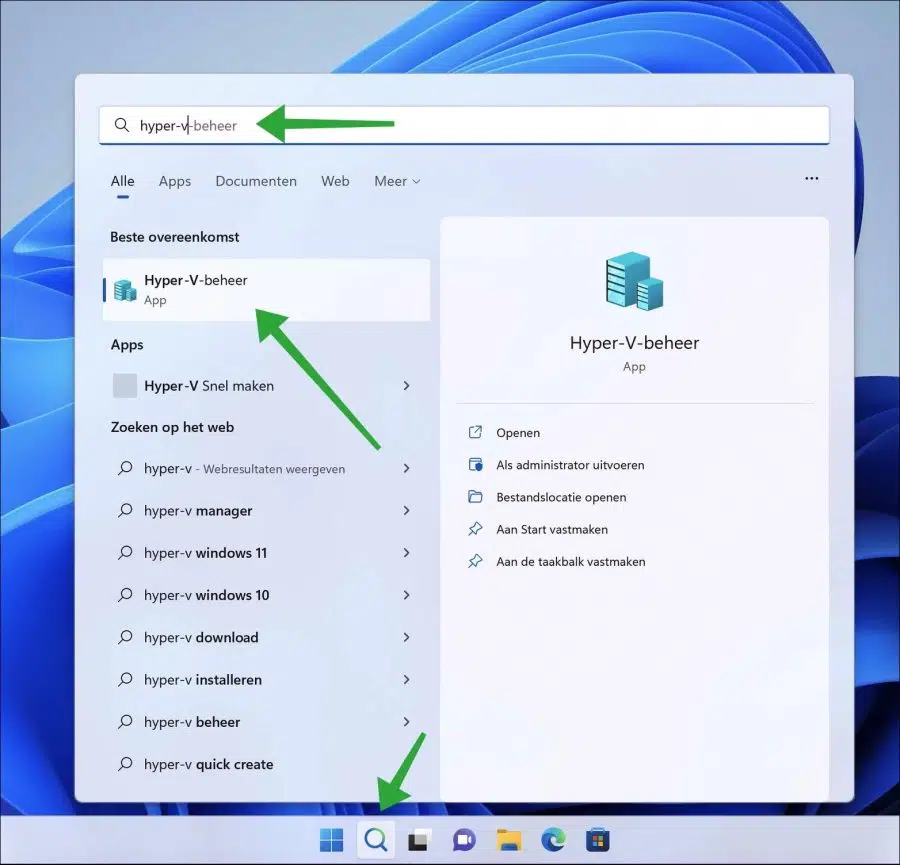 Hyper-V beheer openen in Windows 11