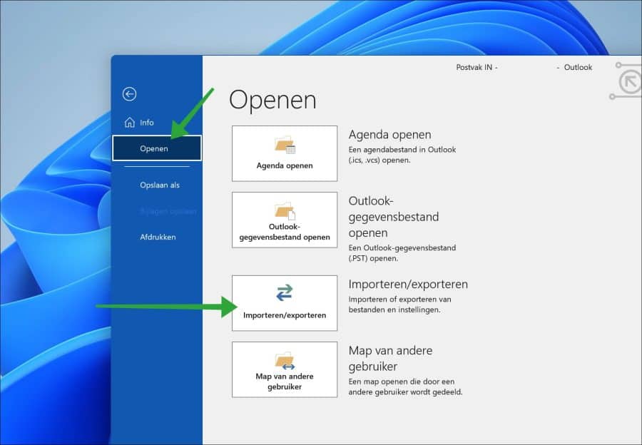 Importeren en exporteren van Outlook gegevens