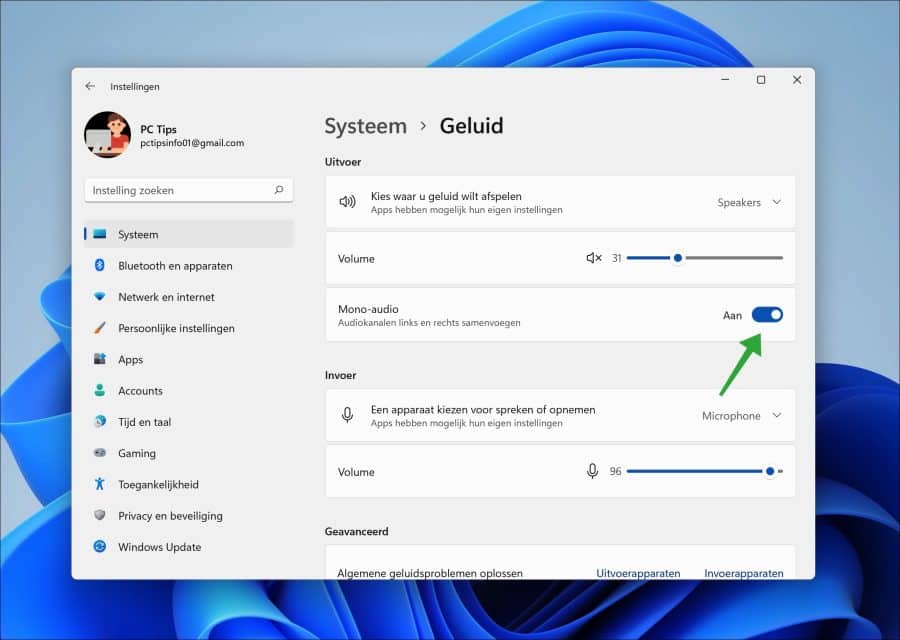 Mono geluid inschakelen in Windows 11