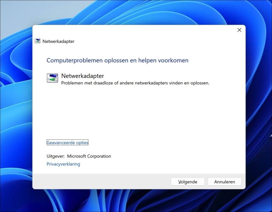 Netwerkadapter probleemoplosser