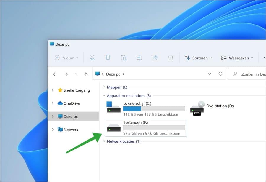 Nieuw partitie aangemaakt in Windows 11