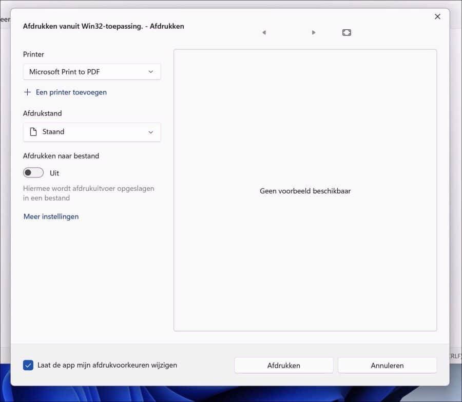 Nieuw printer dialoog in Windows 11 22h2