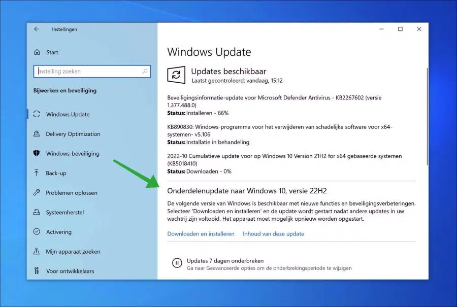 Onderdelen update Windows 10 22H2