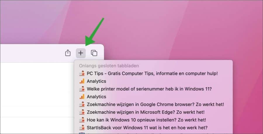 Onlangs afgesloten tabblad opnieuw openen in Safari in macOS