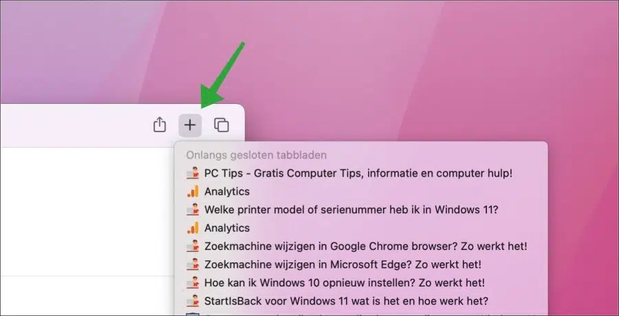 Onlangs afgesloten tabblad opnieuw openen in Safari in macOS