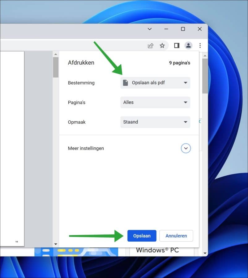 Opslaan als PDF in Google Chrome