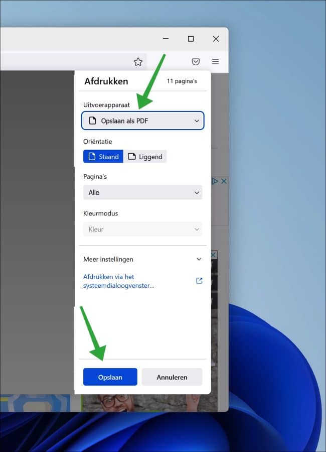 Opslaan als PDF via de Firefox browser