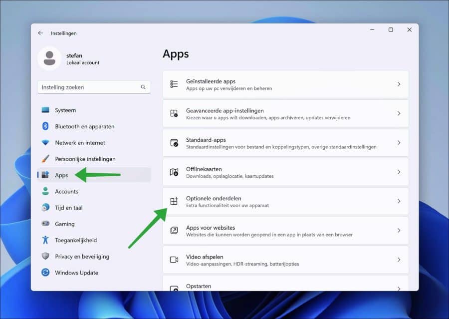 Optionele onderdelen installeren in Windows 11